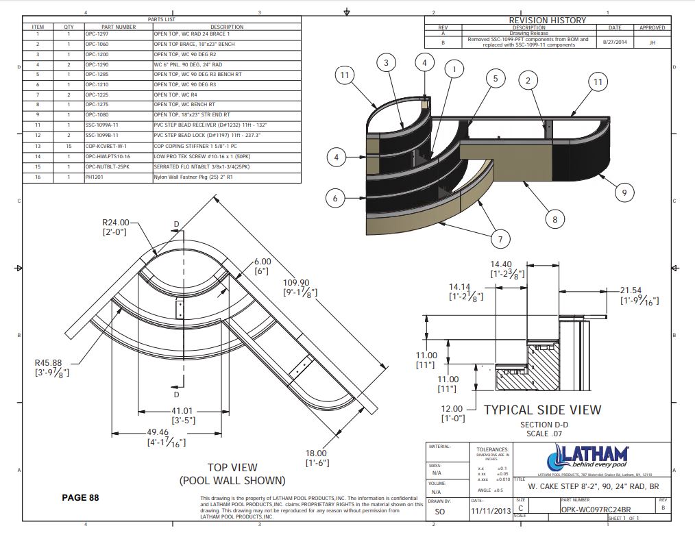 Wedding Cake Corner Step Polymer 3-Tread 2'R w/ Right Bench